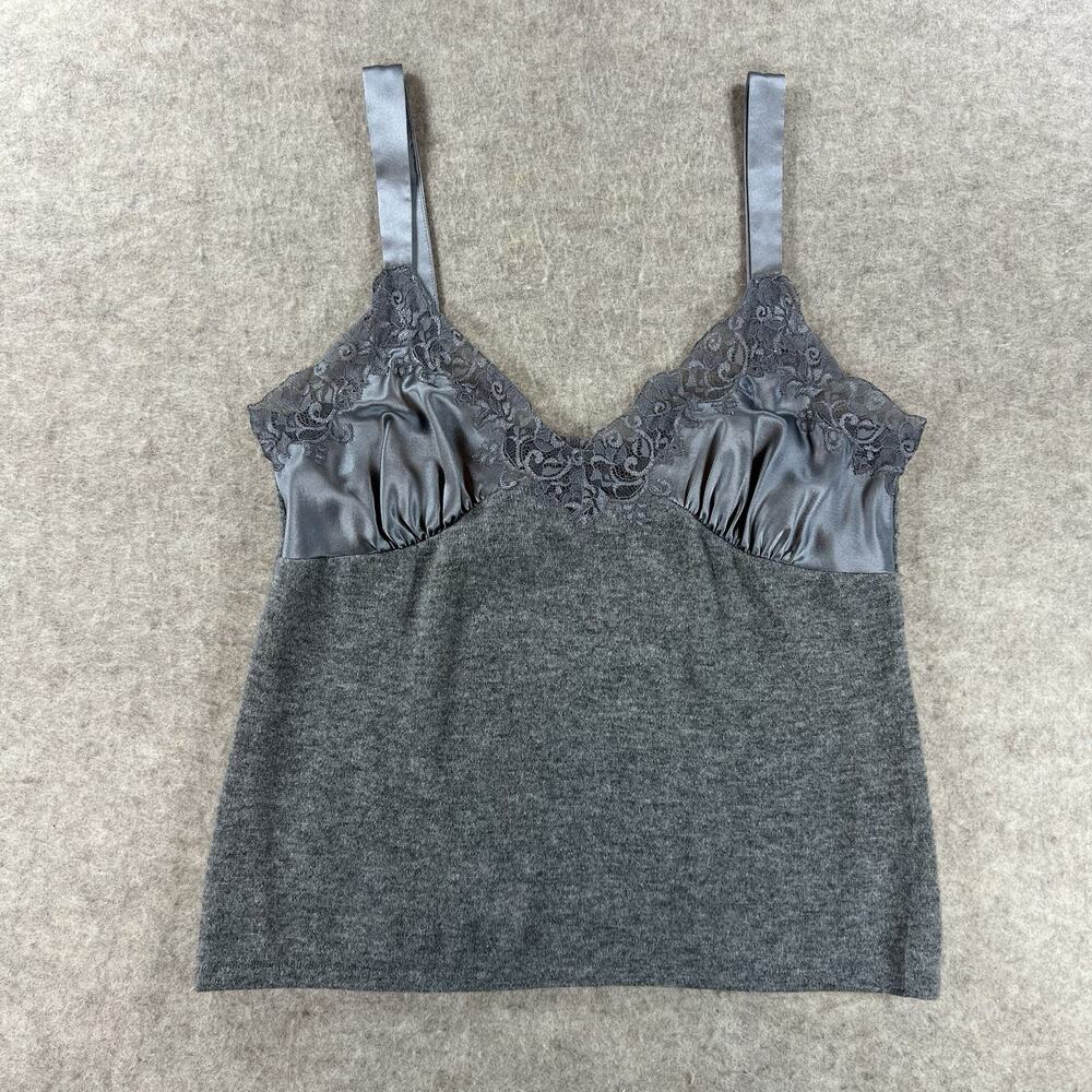 Lafayette 148 New York Cashmere Silk Lace Trim Camisole Tank Top Grey Medium M